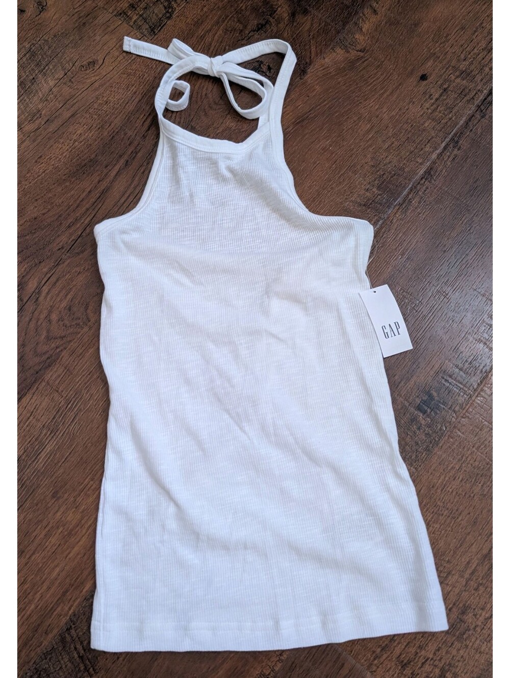 Minimalist Gap White Ribbed Tie Halter Tank NWT XXS Summer